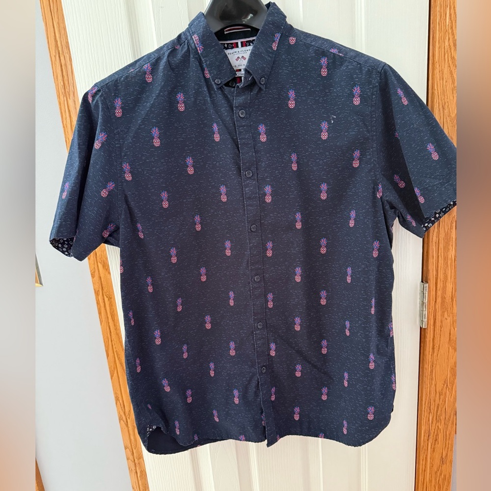 Denim & Flower Size XL Men's Red White Blue Pineapple Button Down Shirt July 4th
